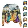 Ladies Fashion Casual Long Sleeve Halloween Printed Round Neck Hoodie Top