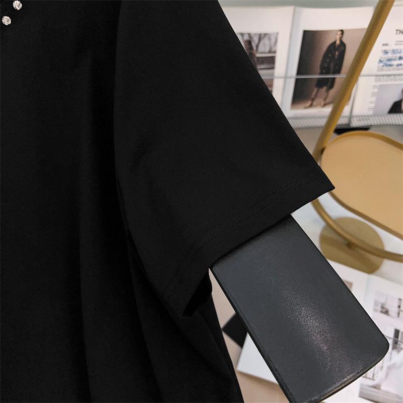 Свободная футболка с V-образным вырезом, средней длины, с короткими рукавами, для женщин, больших размеров