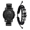 Skull Watch with Bracelet Analog Skeleton Watch with Waterproof Leather Strap and Black Quartz Movement Perfect Gift for or Boyfriend Men's Set -