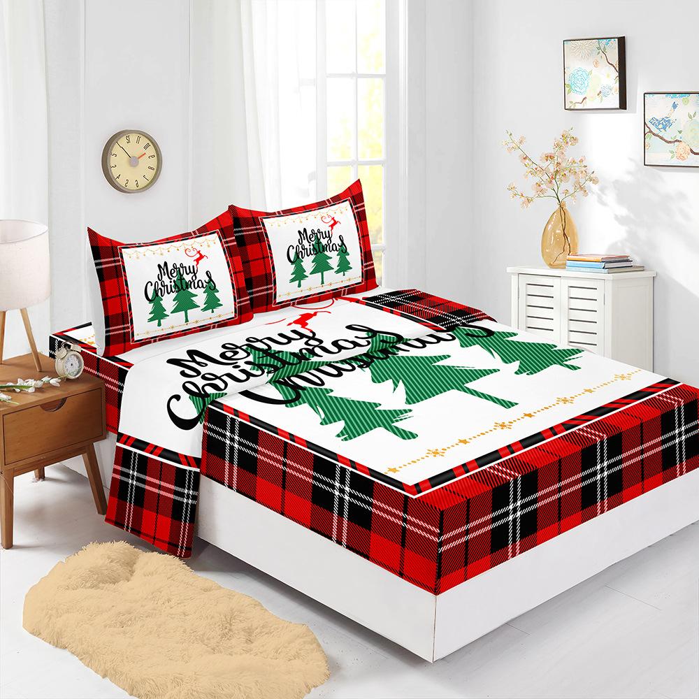 Hot-Selling Red Christmas Mattress Four-Piece Children'S Bedding Printed Mattress Protective Cover