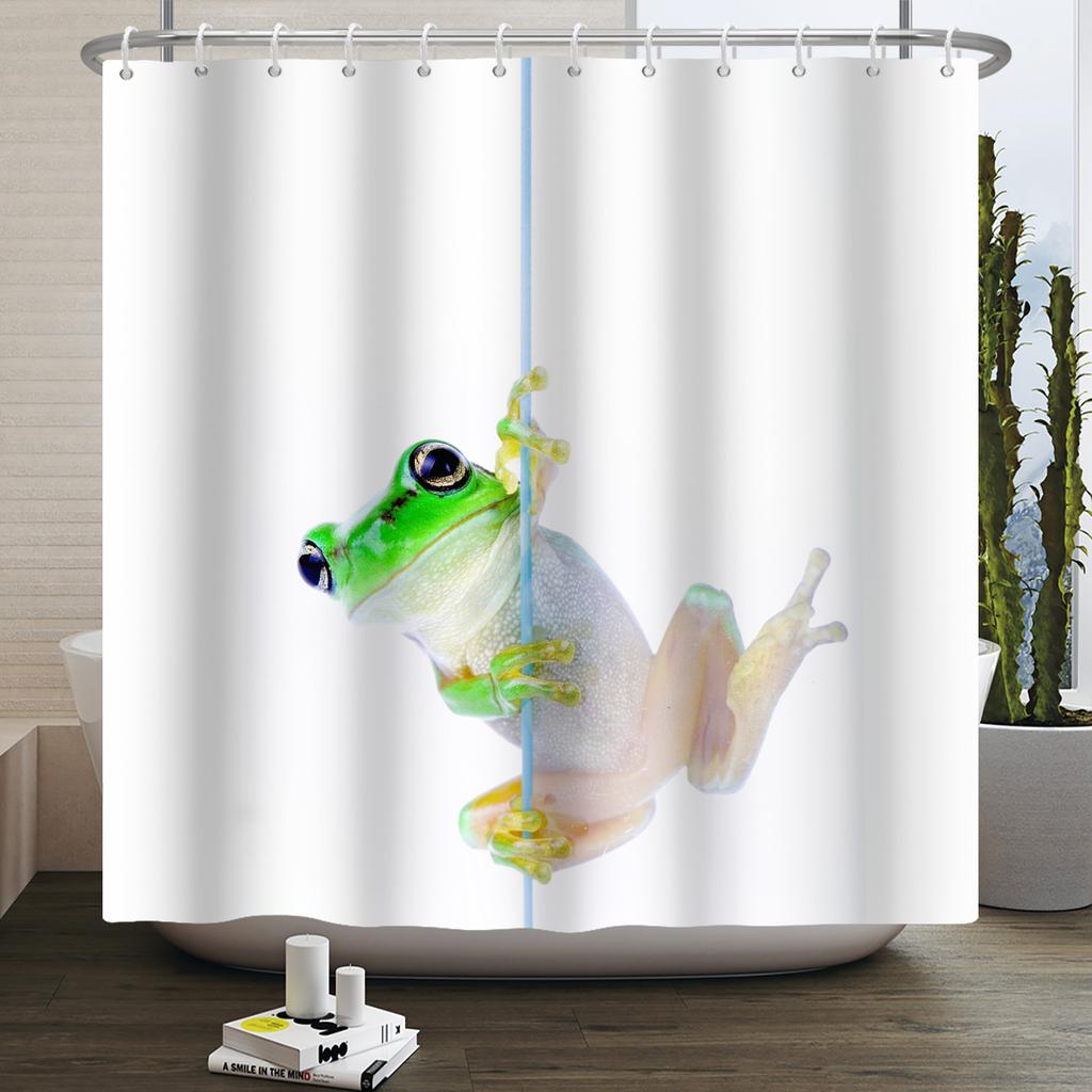 Funny Frog Shower Curtain for Bathroom Mushroom Butterfly Floral Green Plant Cartoon Animal Waterproof Polyester Shower Curtain