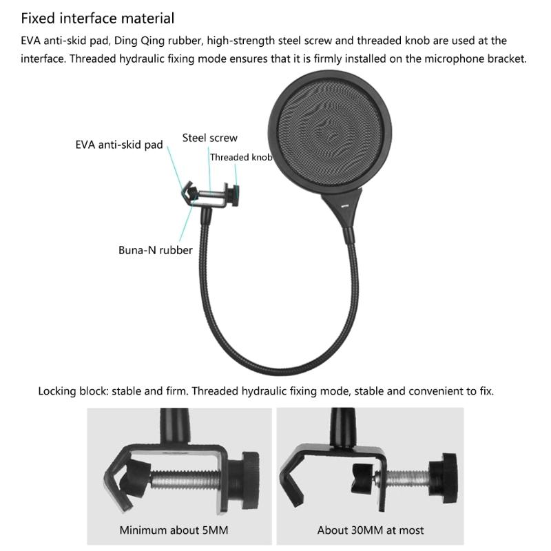 Professional Microphone Popping Filter Blowout Prevention Net With Double Layer Metal Mesh for Studio Recording