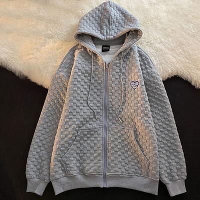 Женская толстовка с капюшоном, модный свободный вафельный топ, однотонная куртка-кардиган с длинными рукавами