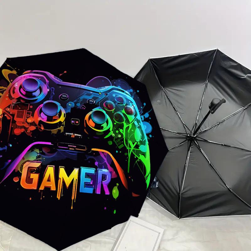 1PC Gamer Controller Automatic Open/Close Umbrella with Windproof, 8-Rib Sturdy Canopy, Durable Ribs, Fashionable Design, Outdoor Accessory, Fun Prin,