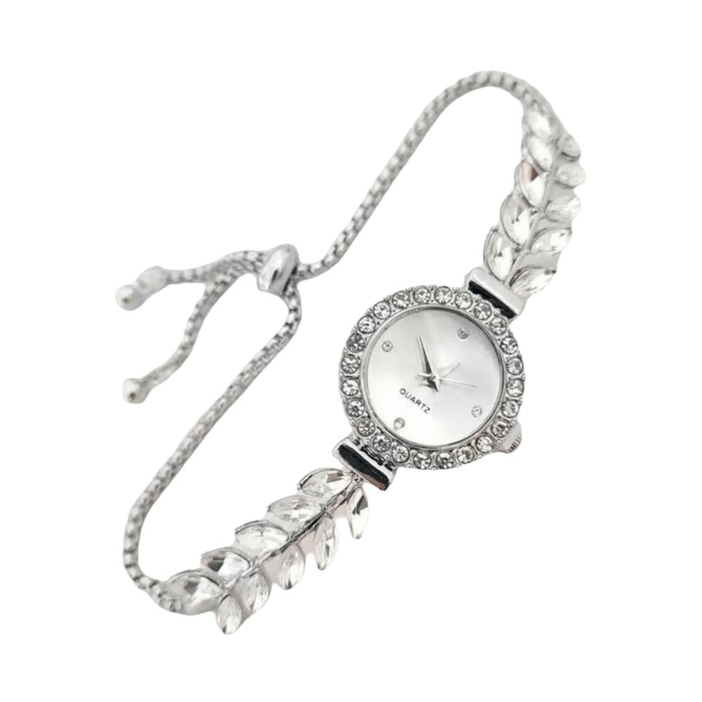 Slim Strap Women Quartz Watch Leaf Design Rhinestone Watch Trendy Ladies Quartz Watch  Casual Wear