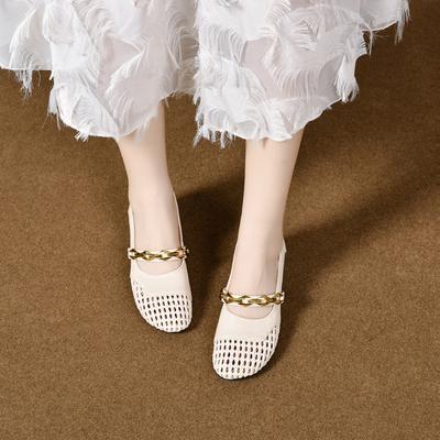 Женские летние сандалии, новые идиллические плетеные сандалии с ремешком через подъем, женская обувь с полым сетчатым верхом, сандалии на низком каблуке