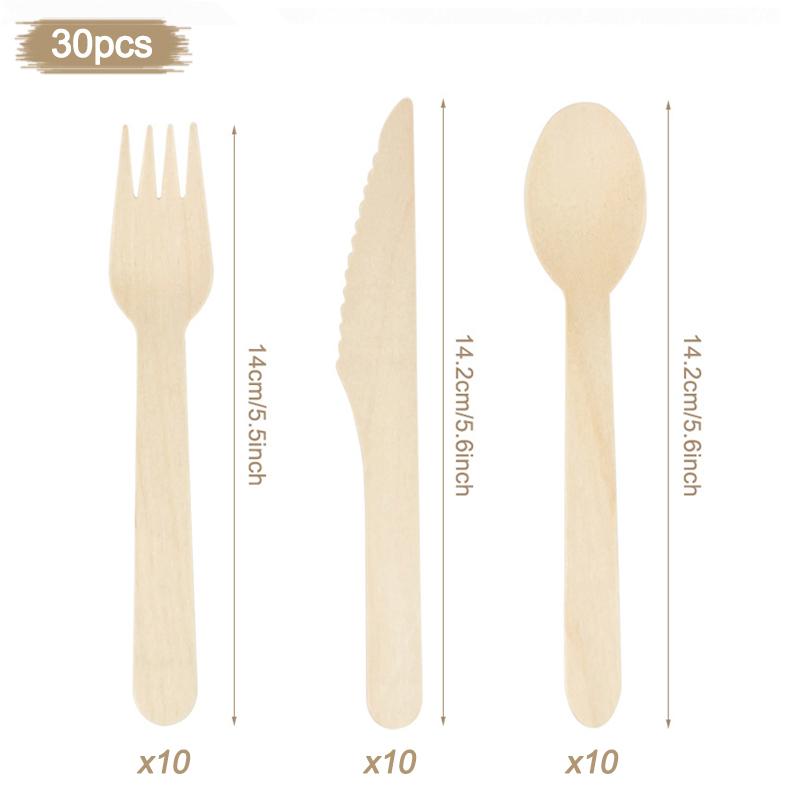 Disposable Wooden Spoon Fork Knife Cutlery Set Rustic Wedding Birthday Party Tableware Decoration Supplies Dessert Cake Scoop