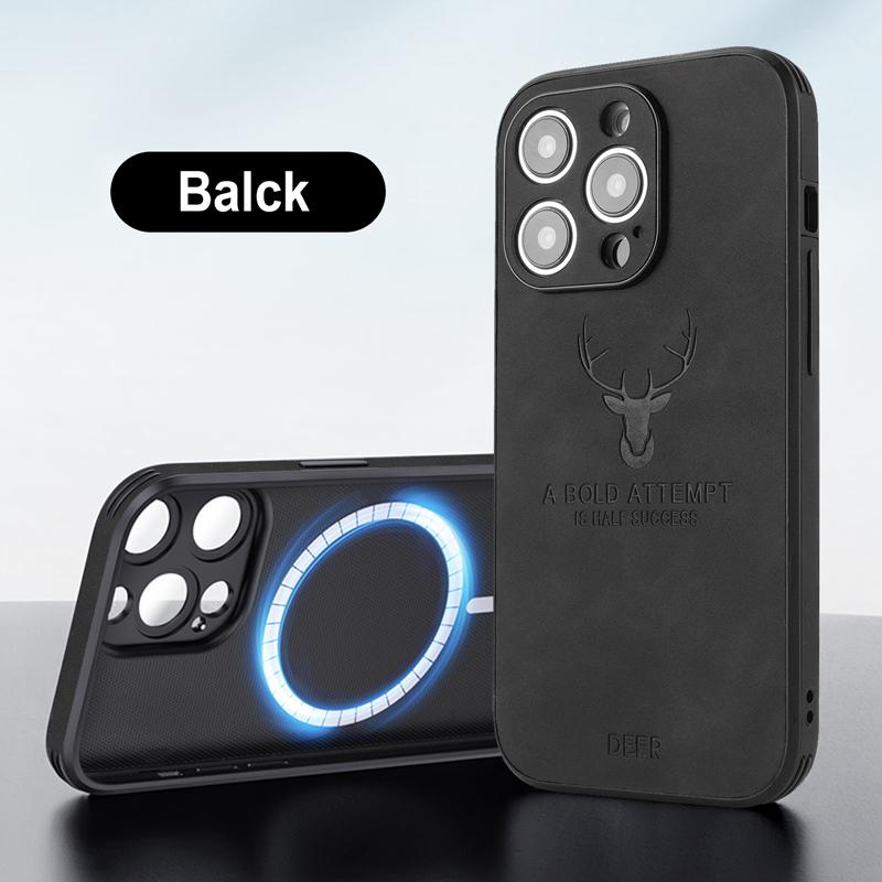 Luxury Business Suede Leather Deer Magnetic for iPhone 16 15 14 13 12 11 Pro Max Plus for Magsafe Shockproof Wireless Charging Cover