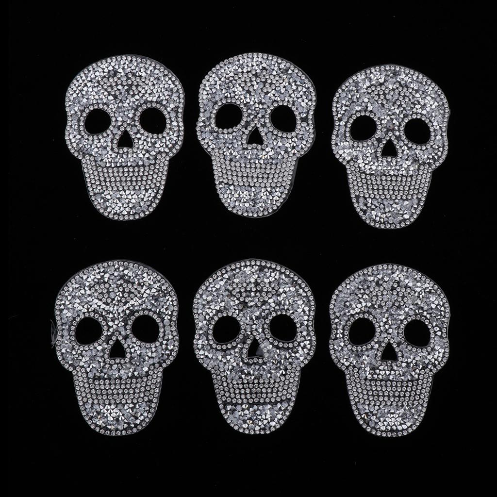 6 Pieces DIY Skull Rhinestone Patch Appliques Iron On Bags Clothes Sewing