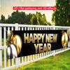 Happy New Year Banner 78.7 x 17.7 Inch Gold and Silver Balloons Sparkling Confetti Design for Holiday Party Decoration Indoor Outdoor Wall Fence or