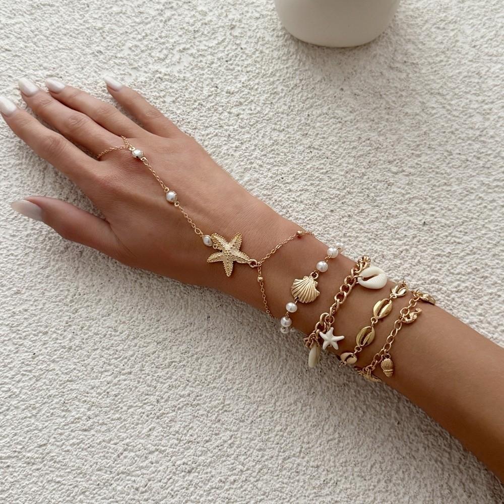 Pearl Conch Beaded Bangles Starfish Wrap Charm Hand Chain New Multilayer Shell Bracelets Gifts