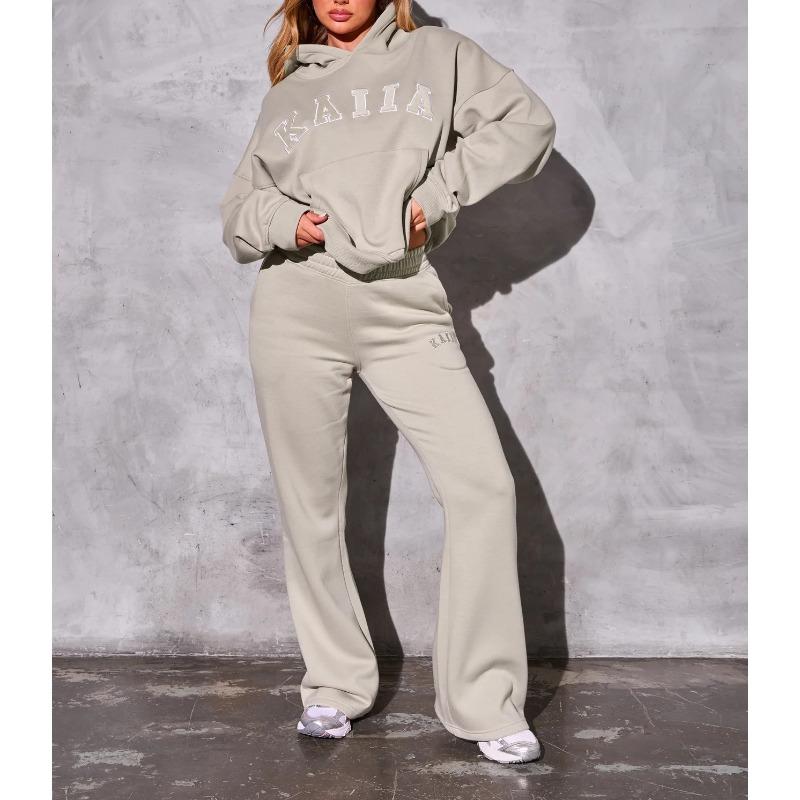Осенне-зимний новый модный брендовый спортивный удобный комплект из двух предметов с капюшоном и вышитым логотипом