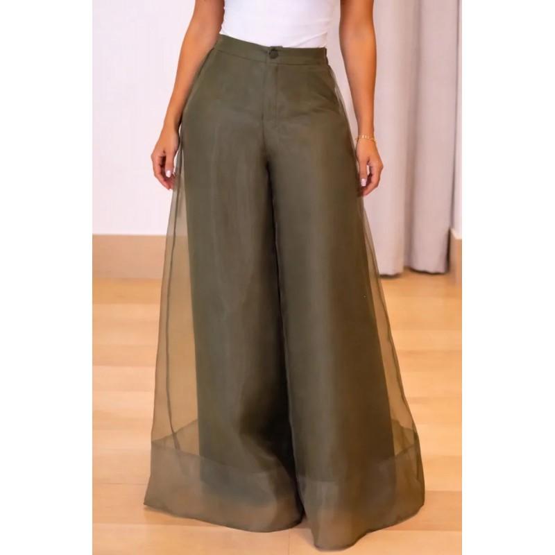 Pantaloni pentru femei 2026 cu talie înaltă, din plasă transparentă, cu picior larg, lungi, largi, casual
