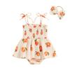 Baby Girls Summer Romper Dress Sleeveless Peach Print Cami Playsuit with Headband