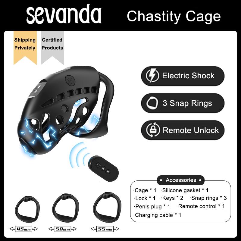 LOCKINK Electric Shock Chastity Cage Remote Control Chastity Device with 3 Rins Urethral Plug Key Box Male Penis Cage Sex Toys