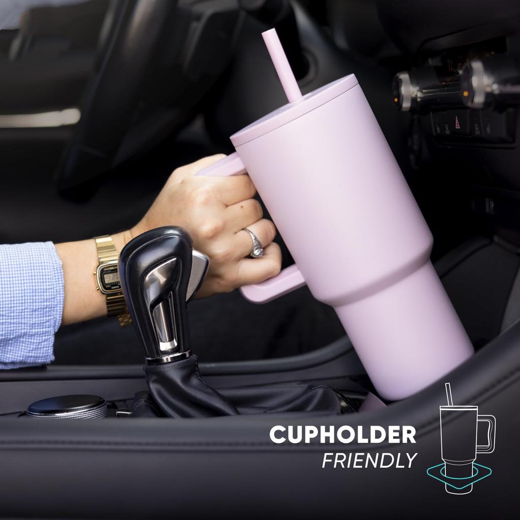 40 oz Tumbler with Handle and Straw, Stainless Steel Thermos Water Bottle with Friendly Travel Coffee Mug for Hot/Cold Water