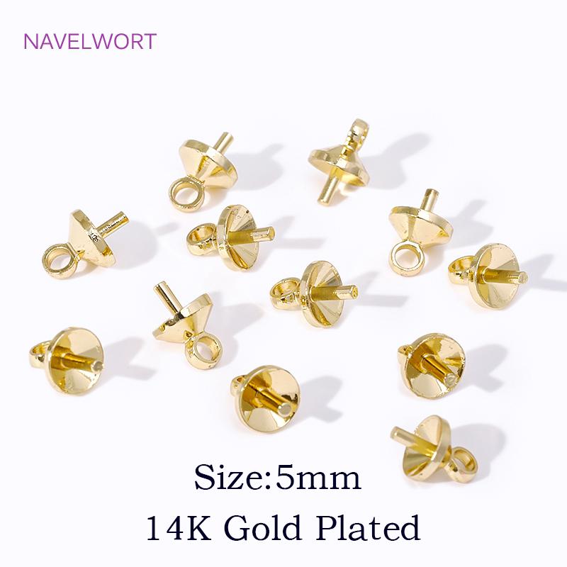 18K Gold Plated Brass Eye Pins Bail Top Drilled,Pearl Pendant Mounting Bails Connectors For DIY Jewelry Making Accessories