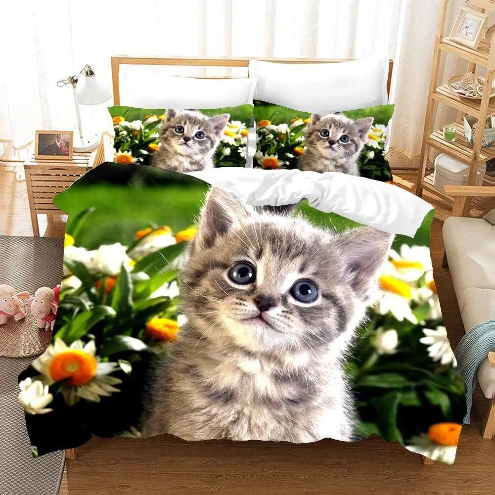 Милый комплект постельного белья с котиками Kawaii Пододеяльник 3D Одеяло для детской спальни Размер Queen King Мягкое постельное белье 240x220