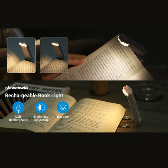 Перезаряжаемая лампа для чтения книг, регулируемая яркость, USB-зарядка, зажим, книжная лампа для общежития