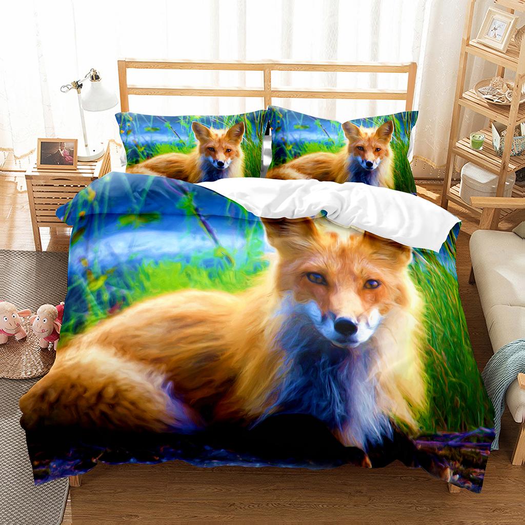 Cartoon Cute Fox 3D Print Bedding Set Polyester Comforterable Duvet Cover King Queen Twin Size Birthday Gift Bedroom Decoration