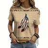 Vintage T Shirt For Women Ethnic Print Crew Neck T-Shirt Summer Casual Short Sleeve Tee Streetshirt Female Oversized Clothing