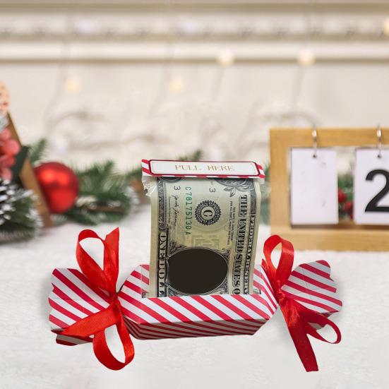 Рождественский сюрприз, выдвижной мешочек для денег, выдвижная подарочная коробка для денег, прямоугольный держатель для денег с лентой для подарка наличными