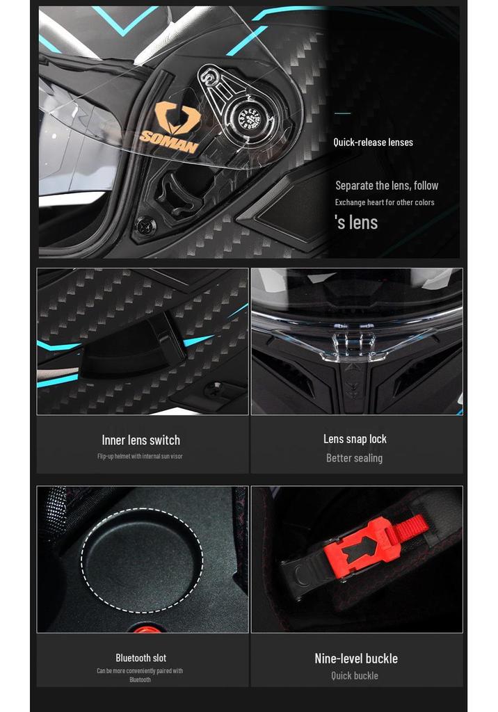 Мотошлем SOMAN SM955-S с двойным визором, откидной, с Bluetooth-гарнитурой HD