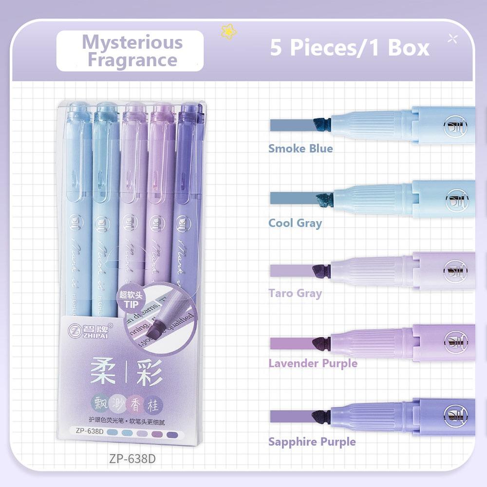 5pcs Pastel Colors Fluorescent Pen Dual Tip Colored Mark Pen Smudge-Proof Drawing Pen Student Use