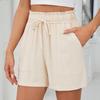 Женские летние шорты, однотонные хлопковые и льняные модные свободные повседневные шорты с высокой талией