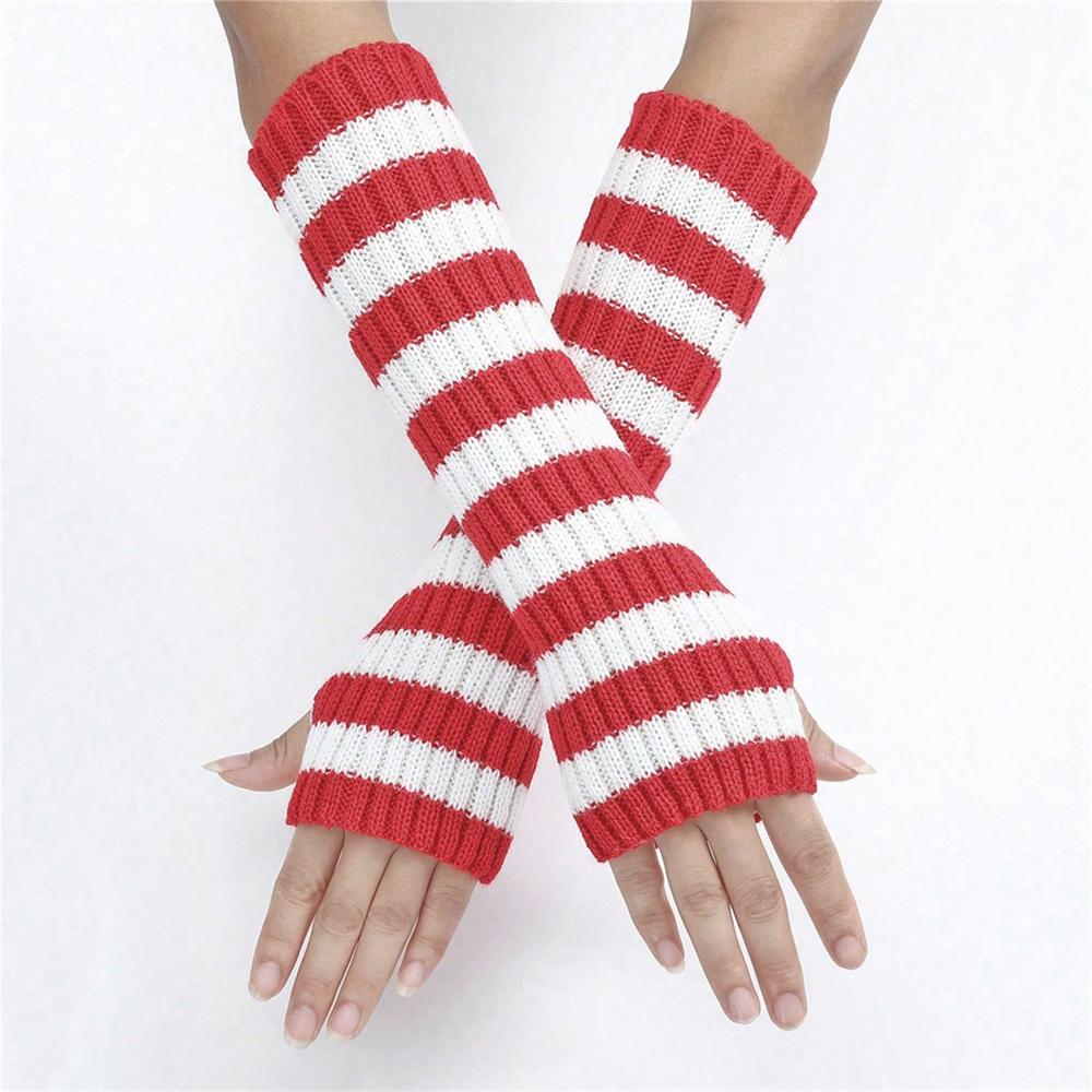 Пара женских модных полосатых митенок без пальцев, длинные вязаные перчатки для девочек для тепла, зимние перчатки