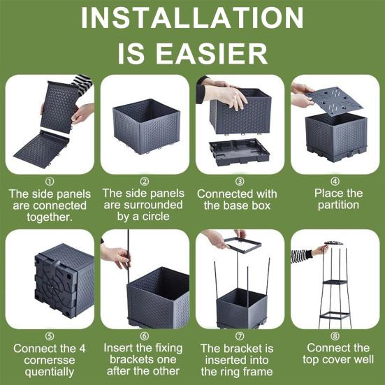 Ящик для цветов с решеткой Автоматический полив Простая сборка Приподнятая садовая грядка Всепогодный безопасный посадочный ящик для вьющихся вертикальных растений