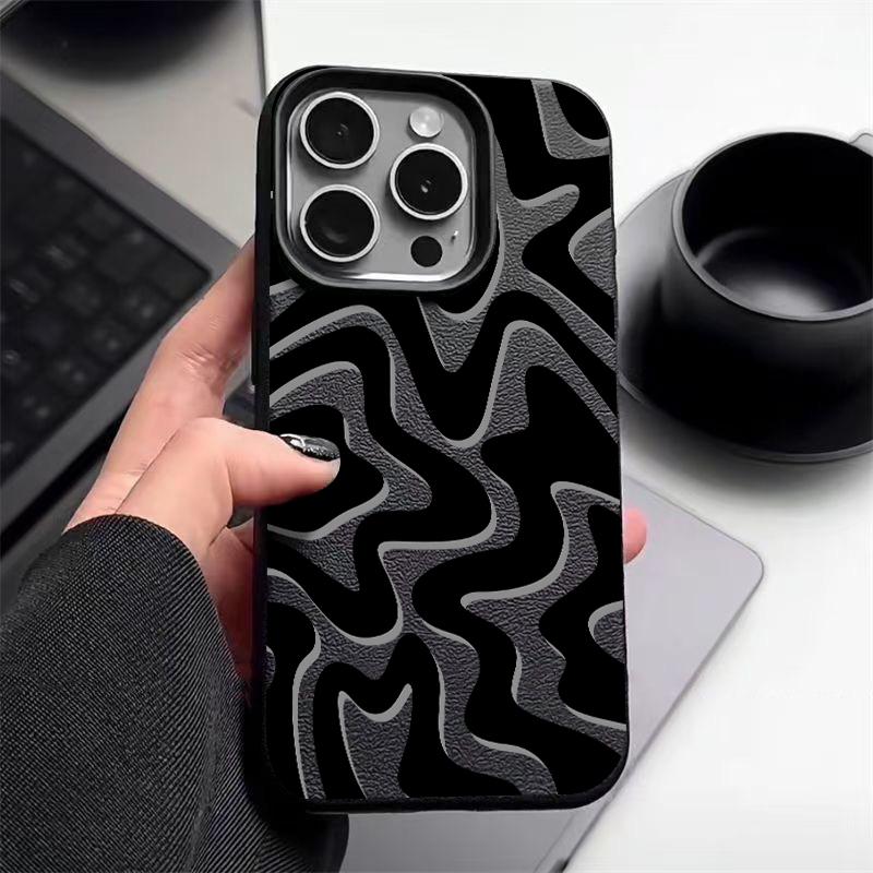 Чехол для телефона с цветной полоской и текстурой из кожи для iPhone 16 Pro 15 14 13 12 Pro Max, противоударный матовый тонкий однотонный мягкий чехол из ТПУ с защитой от падений