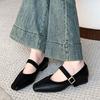 Spring Autumn Low Heel Pumps Fashion Mary Janes Women Shoes Comfortable Shallow Square Toe High Heels Office Party Woman Shoe