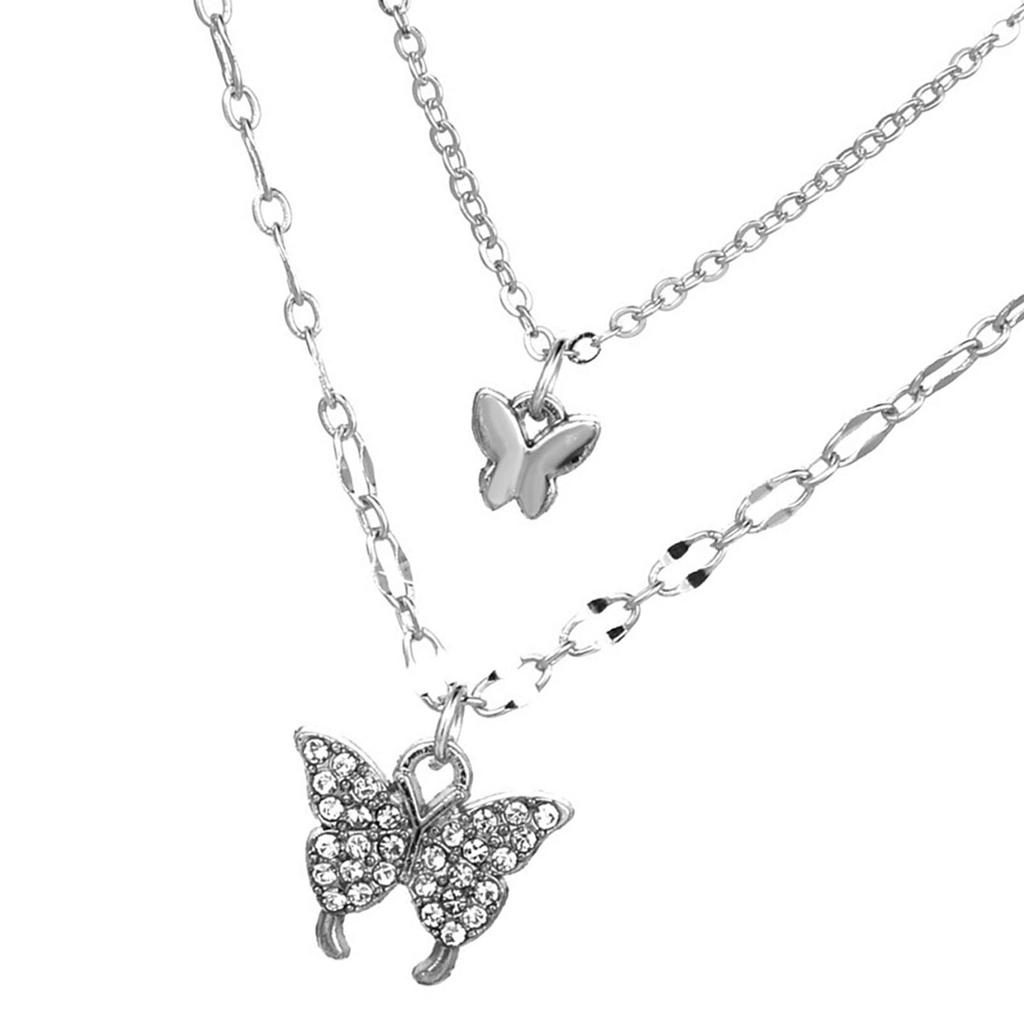 Vintage Layered Crystal Butterfly Necklace Stylish Minimalist Design Pendant Necklaces Gift for Women Teen Girls Girlfriend