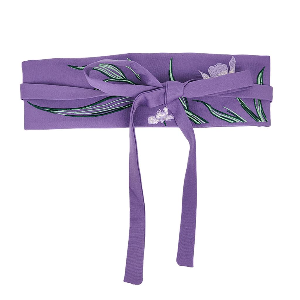 Chinese Mamianqun Hanfu Clothing Waistband with Embroidery Wide Tie Belt with Orchid Flower Pattern for Mamianqun
