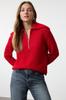 Women's Fashionable Stylish Sweater Red Wool Wide Fit Turn-down Collar Zippered Knitwear Sweater