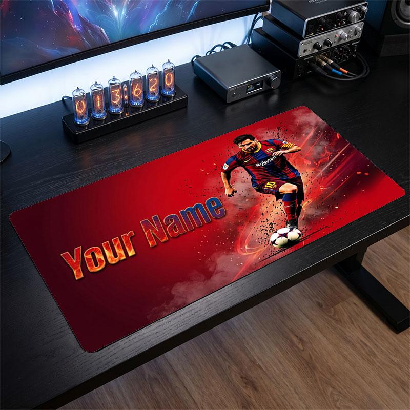 Lionel Messi Custom Large Mouse Pad, Personalized Name Text Print, Football Logo Non‑Slip Desk Mat Gaming Gift