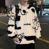 Man Knitted Sweater Cow Printed Black White Hip Hop Casual O-neck Pullovers Top Warm Loose Men Sweaters