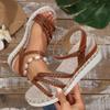 Fashion Vintage Brown Pu Weave Straps Sandals Women Bohemia Platform Wedge Heels Shoes Women Comfortable Daily Shoes Plus Size 36-43