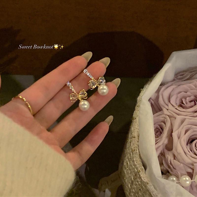 17KM Bow Drop Earrings for Women Elegant Artificial Pearls Earings Piercing Accessories Jewelry