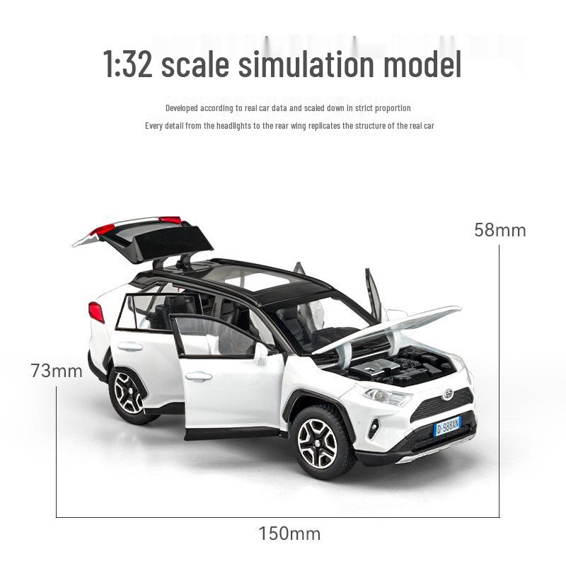 Цзяе 1:32 RAV4 Литой шестидверный внедорожник Игрушечная модель со звуком и светом