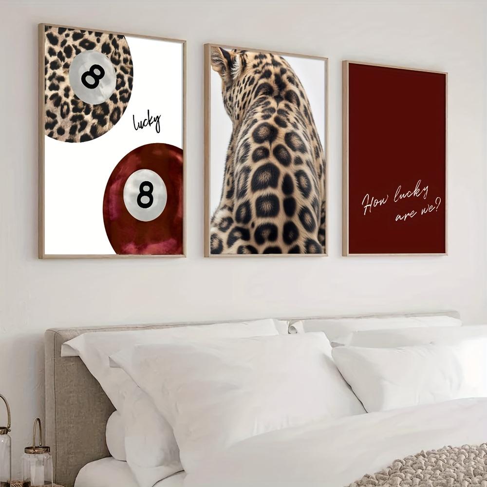 3pcs/set Lucky No. 8 Ball Leopard Cheetah Canvas Print How Lucky We Are Quote Wall Art Poster for Modern Living Room Home Decor