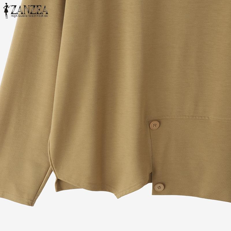 ZANZEA Женская повседневная блузка-пуловер с круглым вырезом, свободного кроя, с длинным рукавом