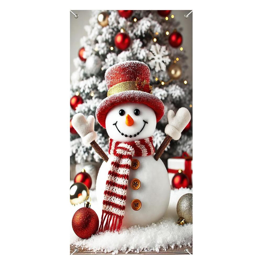 Door Hanging Christmas Door Banner Background Holiday Props Door Curtain Atmosphere Arrangement Old Man Snowman Door Banner
