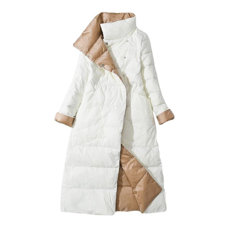 Двусторонний длинный пуховик Водолазка весна-осень Белая теплая парка на утином пуху Черный Золотой Серый Голубой Зеленый Белый S-5XL