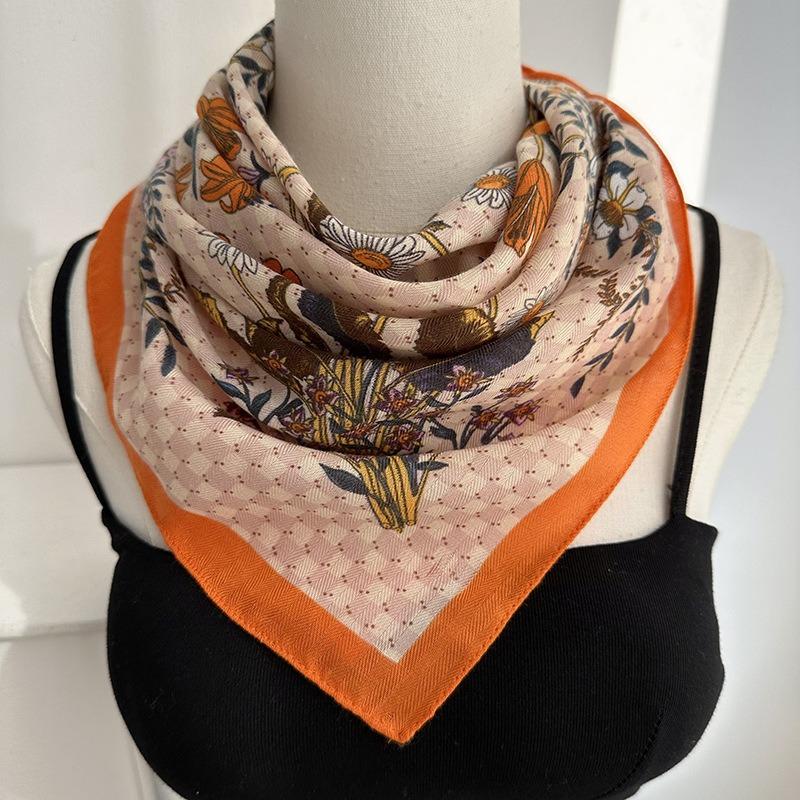 Silk Scarf Square Scarf High-end Spring and Summer Style Neck Large Square Scarf Air-conditioned Room Neck Scarf Shawl Women's Silk Scarf