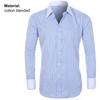 Striped Turn-down Collar Men Shirt French Cuff Button Long Sleeve Buttons Closure