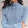 Peacebird Women's Winter Slimming Vertical Stripe Mock Neck Knit Sweater