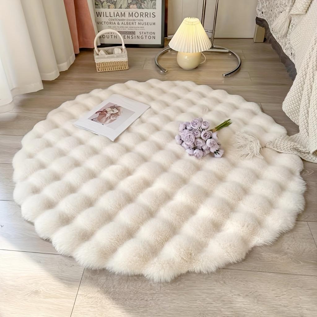 Fluffy Bubble Fleece Rug, Round Soft Carpet 90x90cm, Easy Clean Home Decor Mat for Bedroom Living Room, 4 Colors