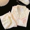 Summer new solid color butter cake pajamas women's short-sleeved shorts lace two-piece set soft cute loungewear